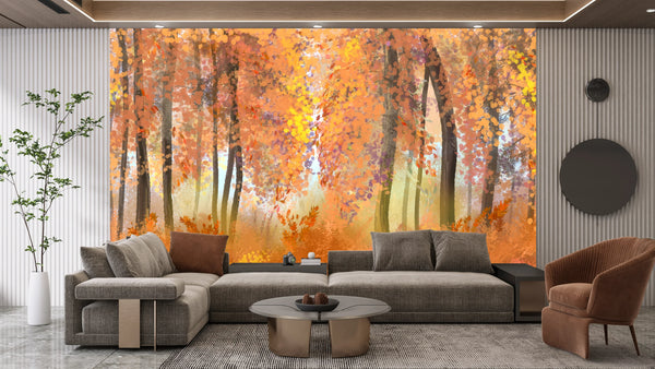 Autumn Forest Wallpaper, Oil Painting Mural, Oversized Custom Size Wall Art, Non-Woven, Non-Adhesive, Modern Wall Paper, Removable