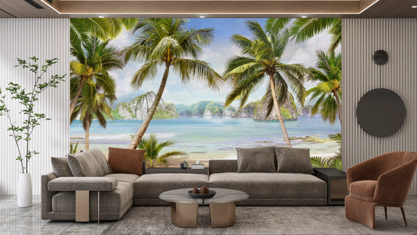 Realistic Beach Wallpaper, Landscape Mural, Oversized Custom Size Wall Art, Non-Woven, Non-Adhesive, Modern Wall Paper, Removable