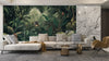 Green Jungle Wallpaper, Tropical Leaves Wall Mural, Oversized Custom Size Wall Art, Non-Woven, Non-Adhesive, Modern Wall Paper, Removable