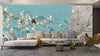 Blue Chinoiserie Wallpaper, Tree and Birds Mural, Oversized Custom Size Wall Art, Non-Woven, Non-Adhesive, Modern Wall Paper, Removable