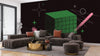 Green Cube Wallpaper, Abstract Geometric Shapes Mural, Oversized Custom Size Wall Art, Non-Woven, Non-Adhesive, Modern Wall Paper, Removable