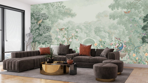 Garden Forest Wallpaper, Vintage Roman Mural, Oversized Custom Size Wall Art, Non-Woven, Non-Adhesive, Modern Wall Paper, Removable