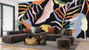 Colorful Leaves Wallpaper, Dark Background Mural, Oversized Custom Size Wall Art, Non-Woven, Non-Adhesive, Modern Wall Paper, Removable