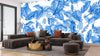 Blue Tropic Plants Wallpaper, Aquamarine Tropical Mural, Oversized Custom Size Wall Art, Non-Woven, Non-Adhesive, Modern Wall Paper, Removable