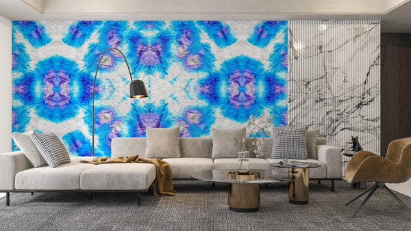 Blue Tie Dye Wallpaper, Geometric Shibori Mural, Oversized Custom Size Wall Art, Non-Woven, Non-Adhesive, Modern Wall Paper, Removable