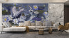 Birds Wallpaper, Lotus and Blue Background Mural, Oversized Custom Size Wall Art, Non-Woven, Non-Adhesive, Modern Wall Paper, Removable