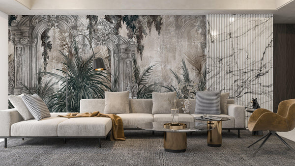 Columns in the Tropics Wallpaper, Watercolor Style Mural, Oversized Custom Size Wall Art, Non-Woven, Non-Adhesive, Modern Wall Paper, Removable