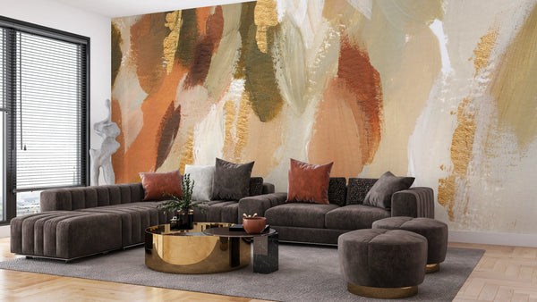 Abstract Hand Painted Wallpaper, Stylish Mural, Oversized Custom Size Wall Art, Non-Woven, Non-Adhesive, Modern Wall Paper, Removable