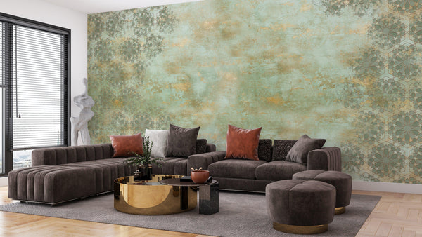 Loft Classic Style Wallpaper, Green Mural, Oversized Custom Size Wall Art, Non-Woven, Non-Adhesive, Modern Wall Paper, Removable