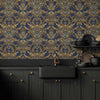Luxury Deep Embossed Damask Wallpaper, Blue, Yellow, Home & Commercial Use Decorative Wallcovering, Washable, Sturdy - Adawall Wallpaper - Registered Trade Accounts Only, Wallpaper Wholesale Account - 1308-5 - Adawall Wholesale - Wallpaper Wholesaler