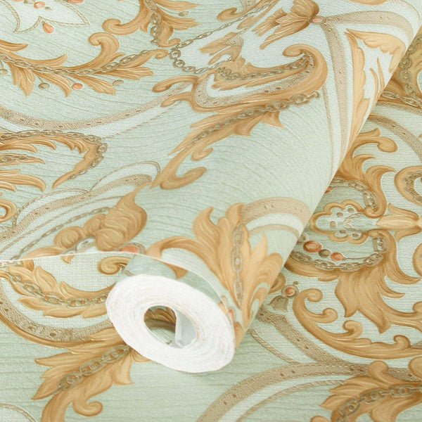 Luxury Deep Embossed Damask Wallpaper, Green, Gold Home & Commercial Use Decorative Wallcovering, Washable, Sturdy - Adawall Wallpaper - Registered Trade Accounts Only, Wallpaper Wholesale Account - 1308-4 - Adawall Wholesale - Wallpaper Wholesaler