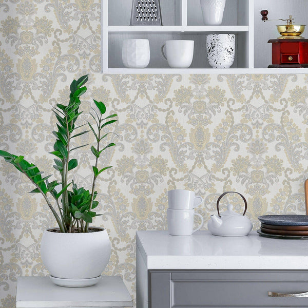 Luxury Deep Embossed Striped Wallpaper, Shiny Light Color Damask 3D Textured Wallcovering, Traditional, Large 114 sq ft Roll, Accent Wall - Adawall Wallpaper - Registered Trade Accounts Only, Wallpaper Wholesale Account - 6804-1 - Adawall Wholesale - Wallpaper Wholesaler