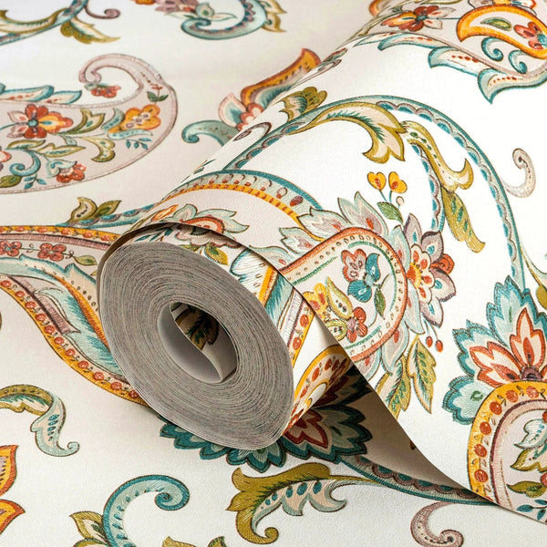 Luxury Paisley Deep Embossed Wallpaper, White Vivid Colors Traditional Rich Textured Wallcovering - Adawall Wallpaper - Registered Trade Accounts Only, Wallpaper Wholesale Account - 9903-5 - Adawall Wholesale - Wallpaper Wholesaler