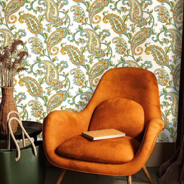 Luxury Paisley Deep Embossed Wallpaper, White Vivid Colors Traditional Rich Textured Wallcovering - Adawall Wallpaper - Registered Trade Accounts Only, Wallpaper Wholesale Account - 9903-5 - Adawall Wholesale - Wallpaper Wholesaler