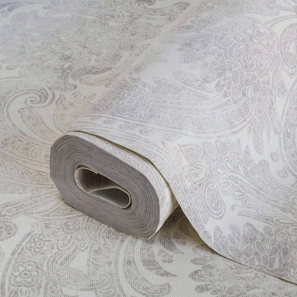 Luxury Paisley Wallpaper, Rich Textured Wallcovering, Traditional, Extra Large 114 sq ft Roll, Washable, Home Decor, White - Adawall Wallpaper - Registered Trade Accounts Only, Wallpaper Wholesale Account - 4710-2 - Adawall Wholesale - Wallpaper Wholesaler
