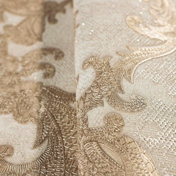 Luxury Sparkling Deep Embossed Damask Wallpaper, Beige, Rose Gold Beautiful Flocked Shimmering Rich Textured Wallcovering - Adawall Wallpaper - Registered Trade Accounts Only, Wallpaper Wholesale Account - 1303-3 - Adawall Wholesale - Wallpaper Wholesaler