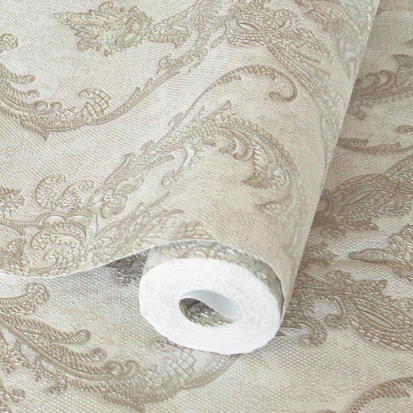 Luxury Sparkling Deep Embossed Damask Wallpaper, Gray, Light Tan Beautiful Flocked Shimmering Rich Textured Wallcovering - Adawall Wallpaper - Registered Trade Accounts Only, Wallpaper Wholesale Account - 1303-2 - Adawall Wholesale - Wallpaper Wholesaler