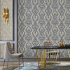 Luxury Sparkling Deep Embossed Damask Wallpaper, Gray, Navy Blue Beautiful Flocked Shimmering Rich Textured Wallcovering - Adawall Wallpaper - Registered Trade Accounts Only, Wallpaper Wholesale Account - 1303-5 - Adawall Wholesale - Wallpaper Wholesaler