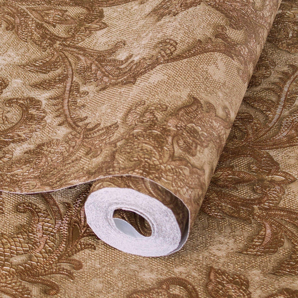 Luxury Sparkling Deep Embossed Damask Wallpaper, Light Brown, Copper Beautiful Flocked Shimmering Rich Textured Wallcovering - Adawall Wallpaper - Registered Trade Accounts Only, Wallpaper Wholesale Account - 1303-4 - Adawall Wholesale - Wallpaper Wholesaler
