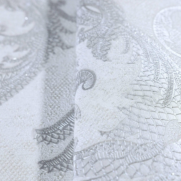 Luxury Sparkling Deep Embossed Damask Wallpaper, White, Silver Beautiful Flocked Shimmering Rich Textured Wallcovering - Adawall Wallpaper - Registered Trade Accounts Only, Wallpaper Wholesale Account - 1303-1 - Adawall Wholesale - Wallpaper Wholesaler