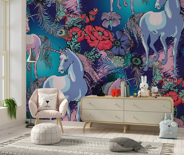 Magic Unicorns Wallpaper, Seamless Pattern Mural, Oversized Custom Size Wall Art, Non - Woven, Non - Adhesive, Modern Wall Paper, Removable - Adawall Wallpaper - Registered Trade Accounts Only, Wallpaper Wholesale Account - W78099 - Adawall Wholesale - Wallpaper Wholesaler