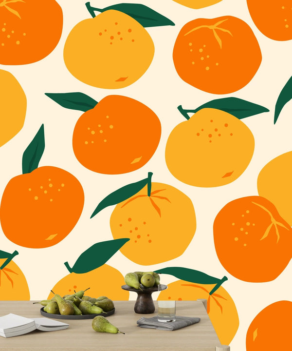 Mandarins, Beige Background Wallpaper, Seamless Pattern Mural, Oversized Custom Size Wall Art, Non - Woven, Non - Adhesive, Modern Wall Paper, Removable - Adawall Wallpaper - Registered Trade Accounts Only, Wallpaper Wholesale Account - W78055 - Adawall Wholesale - Wallpaper Wholesaler