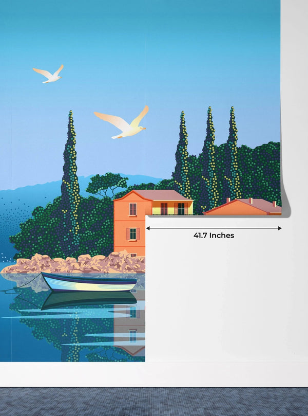 Mediterranean Landscape Wallpaper, Boats, Sea Mural, Oversized Custom Size Wall Art, Non - Woven, Non - Adhesive, Modern Wall Paper, Removable - Adawall Wallpaper - Registered Trade Accounts Only, Wallpaper Wholesale Account - W77770 - Adawall Wholesale - Wallpaper Wholesaler