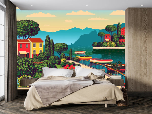 Mediterranean Romantic Landscape Wallpaper, Handmade Drawing Mural, Oversized Custom Size Wall Art, Non - Woven, Non - Adhesive, Modern Wall Paper, Removable - Adawall Wallpaper - Registered Trade Accounts Only, Wallpaper Wholesale Account - W77767 - Adawall Wholesale - Wallpaper Wholesaler