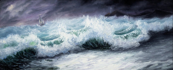 Mighty Storm and Sea Wallpaper, Oil Painting Mural, Oversized Custom Size Wall Art, Non - Woven, Non - Adhesive, Modern Wall Paper, Removable - Adawall Wallpaper - Registered Trade Accounts Only, Wallpaper Wholesale Account - W77603 - Adawall Wholesale - Wallpaper Wholesaler
