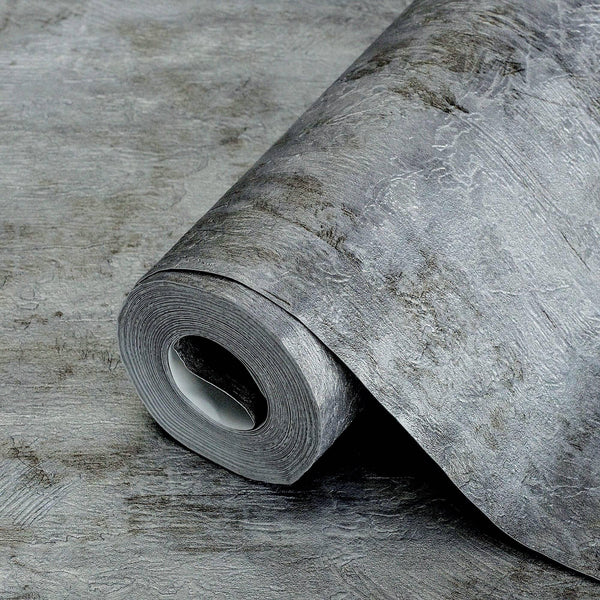 Modern Abstract Distressed Wallpaper, Rich Textured Embossed Wallcovering, Traditional, Stylish, Extra Large 114 sq ft Roll, Metallic Silver - Walloro High End Wallcoverings & More
