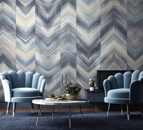 Modern Chevron Wall Mural, Blue Oversized Large Herringbone Wallpaper, Custom Size Geometric Wall Covering, Non - Woven, Non - Pasted, Removable - Adawall Wallpaper - Registered Trade Accounts Only, Wallpaper Wholesale Account - FJ313-2 - Adawall Wholesale - Wallpaper Wholesaler