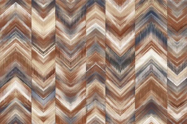 Modern Chevron Wall Mural, Brown Oversized Large Herringbone Wallpaper, Custom Size Geometric Wall Covering, Non-Woven, Non-Pasted, Removable - Walloro High End Wallcoverings & More