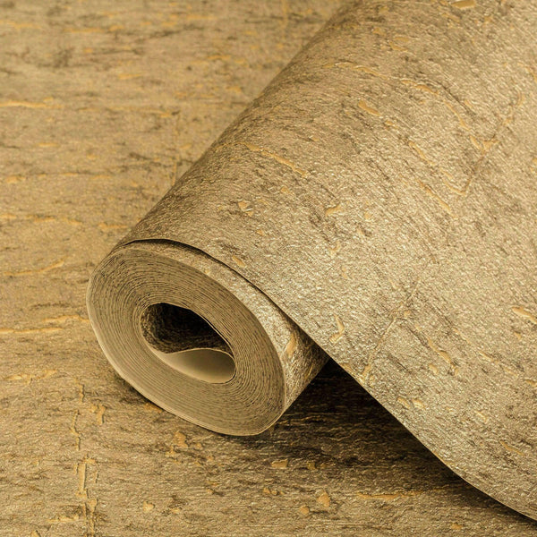 Modern Cork Shiny Gold Embossed Wallpaper, Rich Textured Wallcovering, Traditional, Camper Van Log Cabin, Large 114 sq ft Roll, Washable - Walloro High End Wallcoverings & More