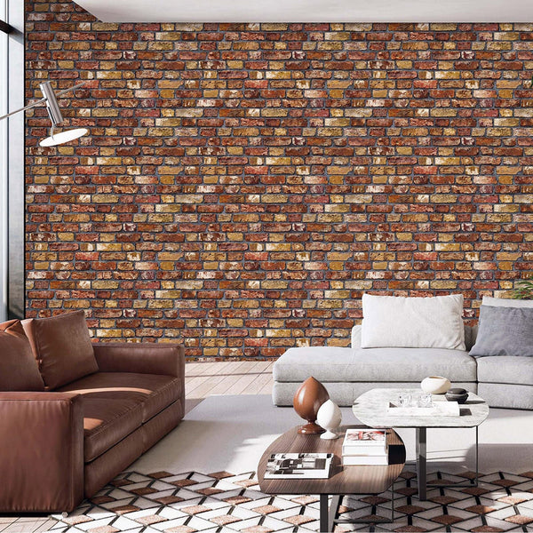 Modern Embossed Stone Brick Wallpaper, Red Orange Gray Home Wall Decor, Realistic 3D Textured Wallcovering, Wall Accent - Walloro High End Wallcoverings & More
