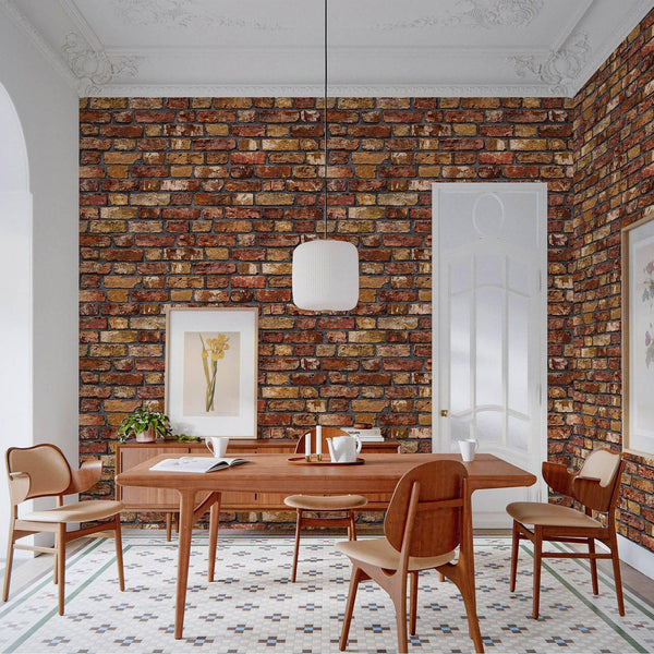 Modern Embossed Stone Brick Wallpaper, Red Orange Gray Home Wall Decor, Realistic 3D Textured Wallcovering, Wall Accent - Walloro High End Wallcoverings & More