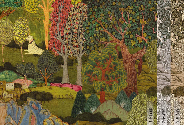 Modern Landscape Trees Wall Mural, Green Village Wallpaper, Extra Large Custom Size Wall Art, Non - Woven, Non - Adhesive, Removable, Washable - Adawall Wallpaper - Registered Trade Accounts Only, Wallpaper Wholesale Account - SE314-1 - Adawall Wholesale - Wallpaper Wholesaler