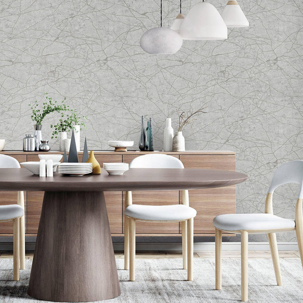Modern Stone Embossed Wallpaper, Light Gray Vein Pattern, Abstract Marble Design Home Wall Decor, Aesthetic Wallpaper, Textured Wallcovering - Walloro High End Wallcoverings & More