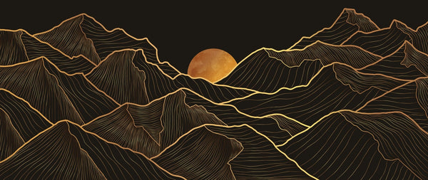 Mountain Gold Line Art Wallpaper, Black Background Mural, Oversized Custom Size Wall Art, Non - Woven, Non - Adhesive, Modern Wall Paper, Removable - Adawall Wallpaper - Registered Trade Accounts Only, Wallpaper Wholesale Account - W77907 - Adawall Wholesale - Wallpaper Wholesaler