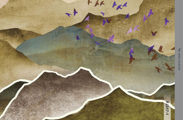 Mountain Scenic Wall Mural, Yellow Nature Wallpaper, Custom Size Wall Covering, Non-Woven, Non-Pasted, Removable, Washable, Extra Large Bird Art - Walloro High End Wallcoverings & More
