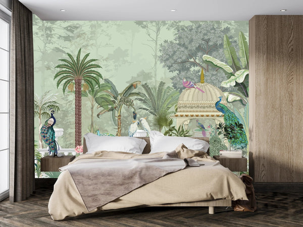 Mughal Garden Wallpaper, Birds Mural, Oversized Custom Size Wall Art, Non - Woven, Non - Adhesive, Modern Wall Paper, Removable - Adawall Wallpaper - Registered Trade Accounts Only, Wallpaper Wholesale Account - W77718 - Adawall Wholesale - Wallpaper Wholesaler