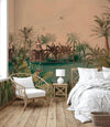 Nature Theme Wall Mural, Palm Trees Lake Scenic Wall Mural, Brown Jungle Scene Large Wall Art, Non-Woven, Non-Adhesive, Removable, Exotic Wall Paper, Washable - Walloro High End Wallcoverings & More