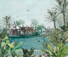 Nature Theme Wall Mural, Palm Trees Lake Scenic Wall Mural, Green Jungle Scene Large Wall Art, Non-Woven, Non-Adhesive, Removable, Exotic Wall Paper, Washable - Walloro High End Wallcoverings & More