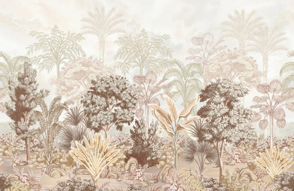 Nature Tropical Wallpaper, Yellow Forest Wall Mural, Custom Size Trees Wall Art, Non-Woven, Non-Pasted, Removable, Washable, Oversized Wall Paper - Walloro High End Wallcoverings & More