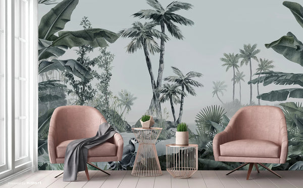 Nature Wall Mural, Palm Tree Tropical, Customized Wallpaper, Store Decor, Non-Woven, Modern Wall Paper, Non-Pasted, Washable, Removable - Walloro High End Wallcoverings & More