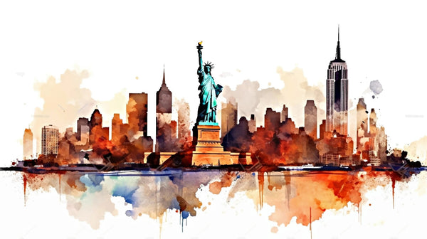 New York Wallpaper, Watercolor Mural, Oversized Custom Size Wall Art, Non - Woven, Non - Adhesive, Modern Wall Paper, Removable - Adawall Wallpaper - Registered Trade Accounts Only, Wallpaper Wholesale Account - W77819 - Adawall Wholesale - Wallpaper Wholesaler