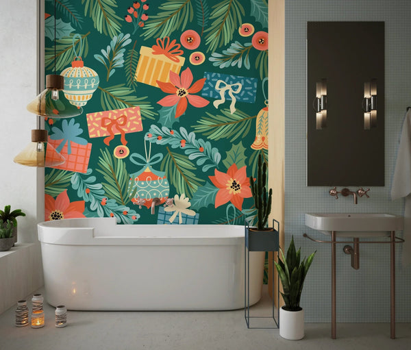 Noel Presents Wallpaper, Seamless Pattern Mural, Oversized Custom Size Wall Art, Non - Woven, Non - Adhesive, Modern Wall Paper, Removable - Adawall Wallpaper - Registered Trade Accounts Only, Wallpaper Wholesale Account - W78035 - Adawall Wholesale - Wallpaper Wholesaler