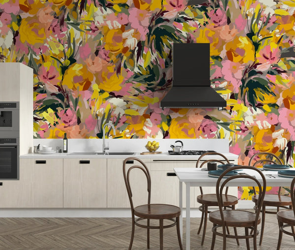 Oil Painted Floral Wallpaper, Seamless Pattern Mural, Oversized Custom Size Wall Art, Non - Woven, Non - Adhesive, Modern Wall Paper, Removable - Adawall Wallpaper - Registered Trade Accounts Only, Wallpaper Wholesale Account - W77959 - Adawall Wholesale - Wallpaper Wholesaler