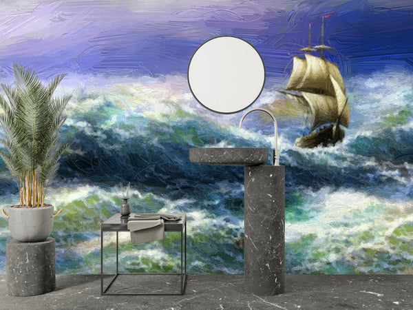 Old Ship On Sea Wallpaper, Oil Painting Mural, Oversized Custom Size Wall Art, Non - Woven, Non - Adhesive, Modern Wall Paper, Removable - Adawall Wallpaper - Registered Trade Accounts Only, Wallpaper Wholesale Account - W77612 - Adawall Wholesale - Wallpaper Wholesaler