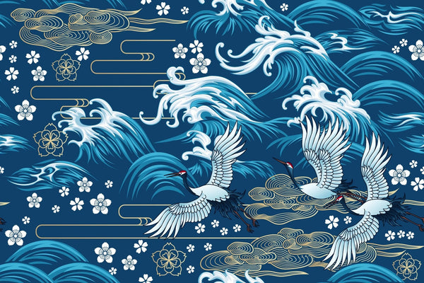 Oriental Sea Wallpaper, Seamless Pattern Mural, Oversized Custom Size Wall Art, Non - Woven, Non - Adhesive, Modern Wall Paper, Removable - Adawall Wallpaper - Registered Trade Accounts Only, Wallpaper Wholesale Account - W77697 - Adawall Wholesale - Wallpaper Wholesaler