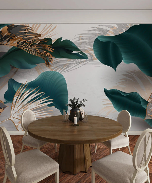 Palm Leaves Wallpaper, Gold, Marble Mural, Oversized Custom Size Wall Art, Non - Woven, Non - Adhesive, Modern Wall Paper, Removable - Adawall Wallpaper - Registered Trade Accounts Only, Wallpaper Wholesale Account - W77750 - Adawall Wholesale - Wallpaper Wholesaler